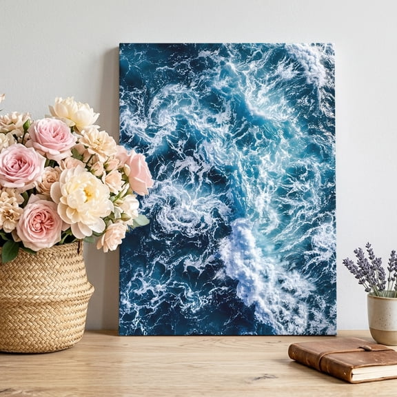 Dark Blue Ocean Scenery Canvas Wall Art for Living Room, Ombre Sea Waves Natural Modern Art Wall Decor Framed Artwork Pictures Ready to Hang for Bedroom Office Home Decor 8x10 Inch