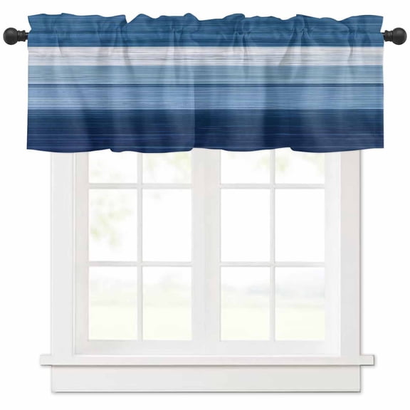 Dark Blue Ombre Stripes Valances for Windows Farmhouse Kitchen Curtains Valances Rod Pocket Valance Curtains for Kitchen Windows Chic Vintage Simple Abstract Art Window Valances for Bathroom 60"x18"