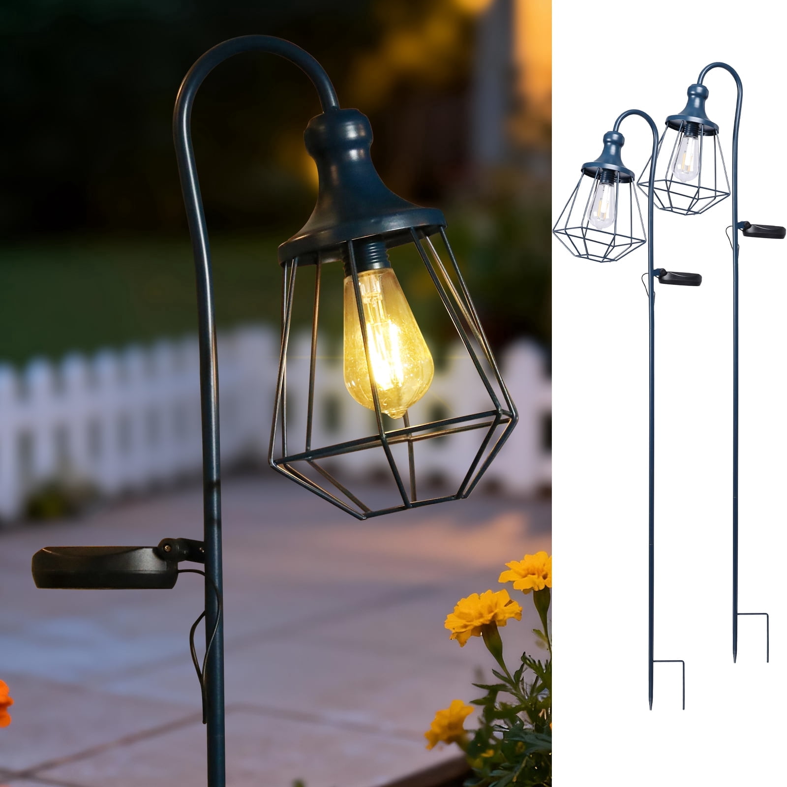2PCS Dark Blue Outdoor Solar Post Lights Dusk to Dawn Solar Lamp Posts, Waterproof Floor Lamps, Warm White Pole Lights for Patio Auto Sensor LED for Yard Pathway Decor