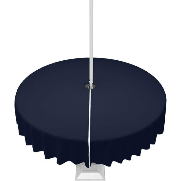 Dark Blue Outdoor Tablecloth with Umbrella Hole and Zipper, Solid Color Table Cover for Round Tables Waterproof Tabletop Collection for Patio, Garden, Picnic, Camping 60R