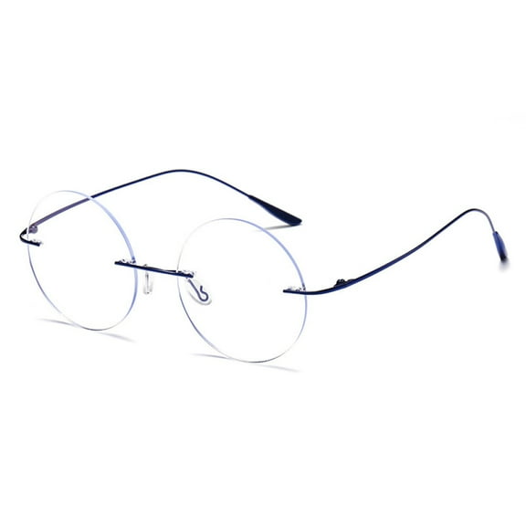 Dark Blue Oversized Round Lightweight Screw-Free Reading Glasses 2.50 Titanium Alloy Anti-Blue Light Rimless Readers +2.50 Strength