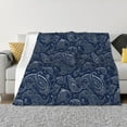 Dark Blue Paisley Throw Blanket for Couch, Soft Fuzzy Comfy Warm Throw