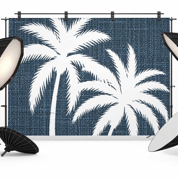 Dark Blue Palm Tree Backdrops for Photography, Summer Tropical Beach Country Tree Leaf Linen Texture Fabric Photo Background Sturdy Studio Props for Photo Studio, Video Recording Photoshoot 7x5ft