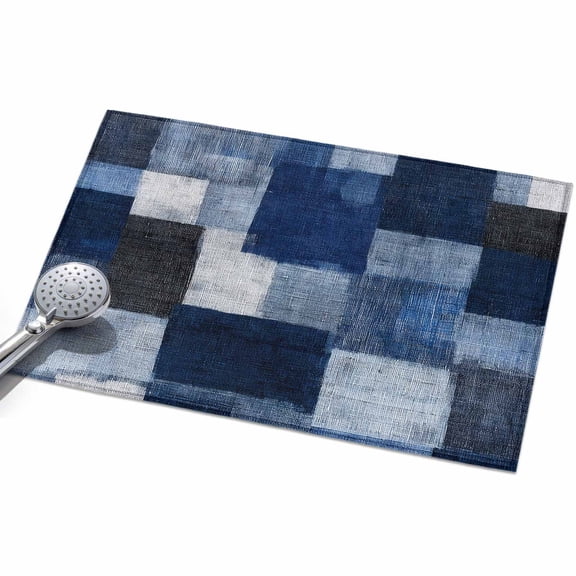 Dark Blue Patchwork Area Rugs 2x3ft Modern Abstract Indigo Patchwork Floor Rug&nbsp;Non Slip Low Pile Ultra Soft Throw Carpet for Entryway Indoor Entrance Kitchen Bathroom