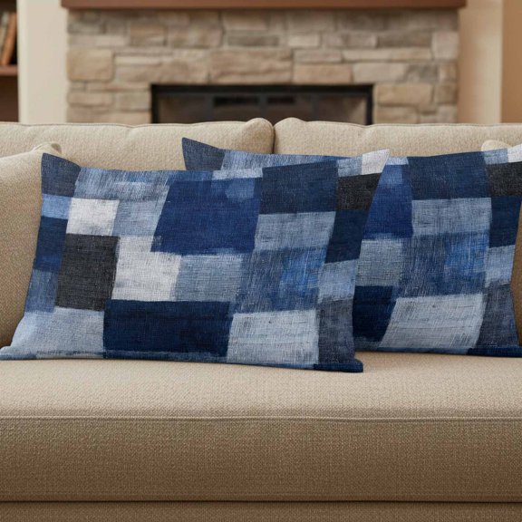 Dark Blue Patchwork Pillow Covers Set of 2, Modern Abstract Indigo Patchwork 12x20 Inch Decorative Throw Pillow Covers Soft Pillowcases with Zipper for Couch Sofa Bed Chair