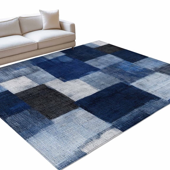 Dark Blue Patchwork Rectangle Rug 5'x7' Modern Abstract Indigo Patchwork Washable Area Rugs for Living Room Bedroom Entryway Non Slip&nbsp; Entrance Door Mat Indoor Floor Carpet