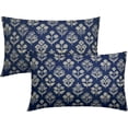 thumbnail image 1 of Dark Blue Pillow Covers 12x20 Inch Set of 2, Cream Floral Block Print Pattern Lumbar Decorative Throw Pillowcases Outdoor Farmhouse Rectangle Cushion Covers Spring Summer Sofa Couch Bed Decor, 1 of 6
