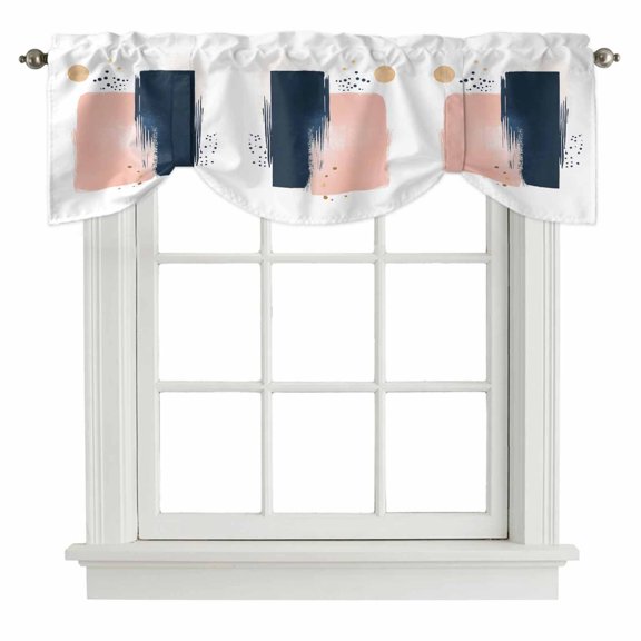Dark Blue Pink Strokes Tie Up Window Valance Abstract Modern Minimalist Boho Tie-up Valance for Kitchen Windows Adjustable Small Curtain Balloon Shades for Kitchen Bathroom Cafe 54x18inch