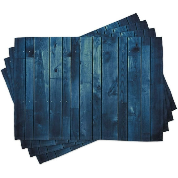 Dark Blue Place Mats Set of 4, Wooden Planks Texture Image Board Floor Wall Lumber Rustic Country Life, Washable Fabric Placemats for Dining Room Kitchen Table Decor, Pale Blue Dark Blue