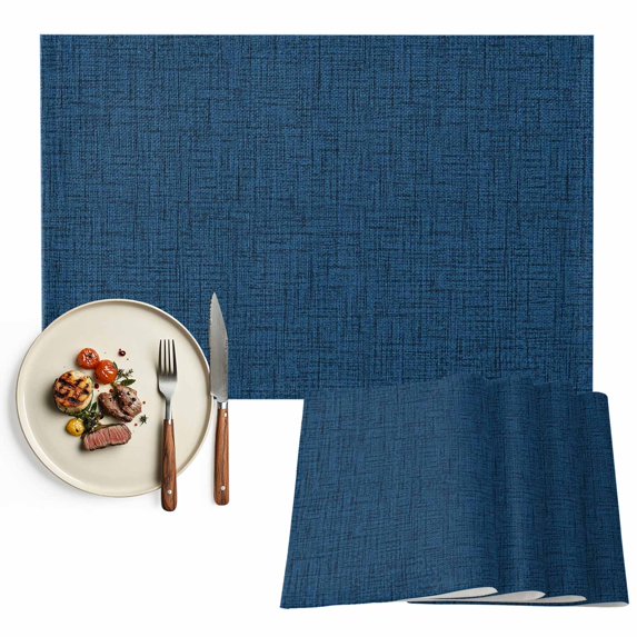 Dark Blue Placemats Set of 2, Rustic Farmhouse Solid Color Washable Wipeable Table Mats for Dining Tables, Indoor Outdoor Kitchen Place Mats for Holiday Party Table Decor