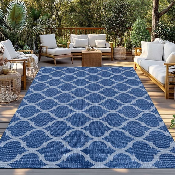 Dark Blue Plaid Indoor Outdoor Rugs 4x6 Ft, Retro Country Moroccan National Geometrical Plaid Outdoor Patio Rugs Mat Washable Outside Area Rugs Carpet for Porch Deck RV Camping Pool Balcony Backyard