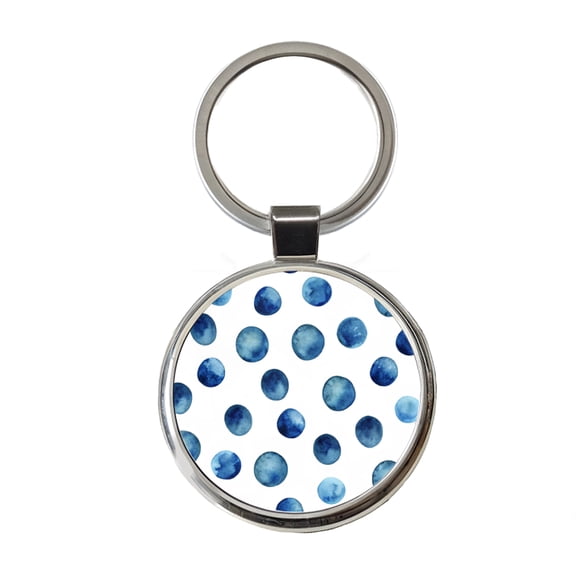 Dark Blue Polka Dots Fun White Background Metal Round Keychain