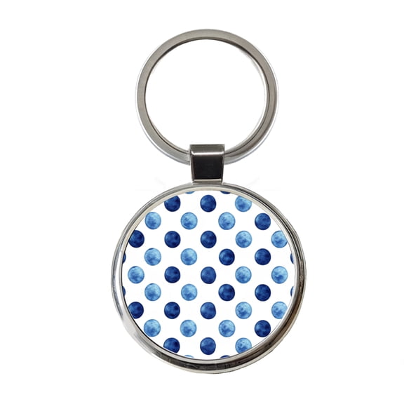 Dark Blue Polka Dots White Background Metal Round Keychain