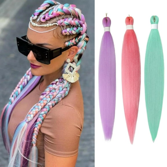 Dark Blue Pre stretched Braiding Hair, 26 Inches Kanekalon Box Braids Hair Extensions, 3 Packs Yaki Texture Braiding Hair Pre stretched