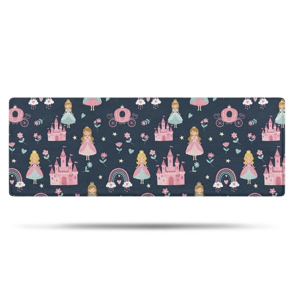 Dark Blue Princess Castle Night Pattern Bathroom Rugs Mat,Non Slip Microfiber Bathroom Rug,Rubber Backing,Soft Bathroom Mats for Bathroom Floor,Tub and Shower,47x17in(120x43cm)