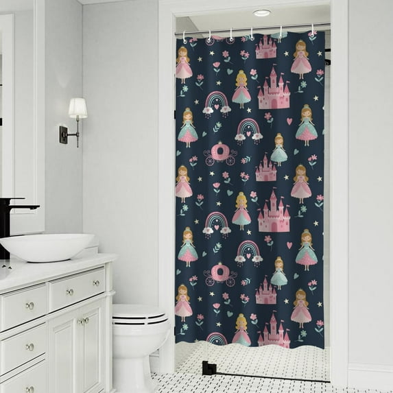 Dark Blue Princess Castle Night Pattern Shower Curtain 36"x72" ,Bathroom Decorative Shower Curtains Set with 12 Hooks,Modern Waterproof Washable Shower Curtain