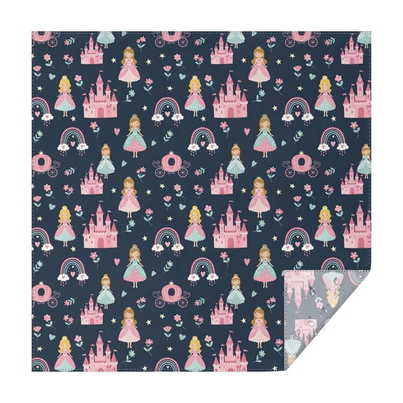 Dark Blue Princess Castle Night Pattern Square Tablecloth,Waterproof Square Table Cover,Wipeable Spillproof Washable Table Cover for Home Kitchen Party Decor 60"x60"(152x152cm)