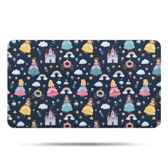 Dark Blue Princess Castle Pattern Bathroom Rugs Mat,Non Slip Microfiber Bathroom Rug,Rubber Backing,Soft Bathroom Mats for Bathroom Floor,Tub and Shower,17x30in(43x75cm)