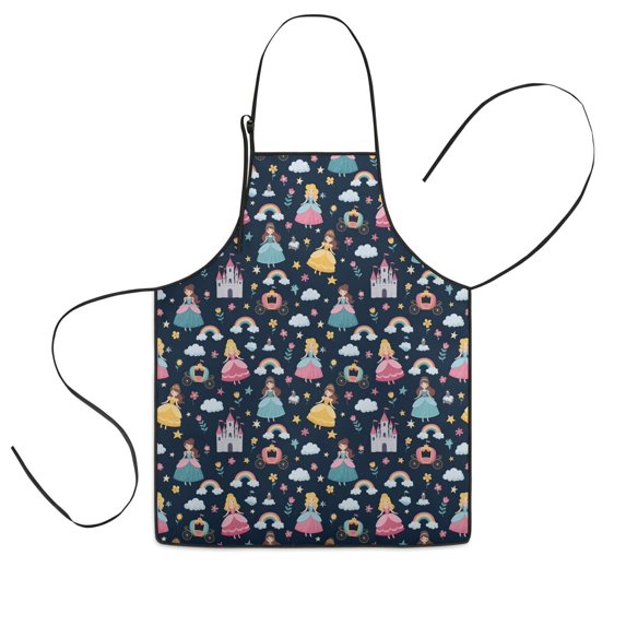 Dark Blue Princess Castle Pattern Kids Aprons for Girls and Boys,Adjustable Neck Strap Toddler Aprons for Kids Cooking Baking,23.6"x19"