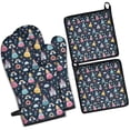 thumbnail image 1 of Dark Blue Princess Castle Pattern Kitchen Oven Mitt and Pot Holder Sets 2 Pcs for Baking, Cooking and Grilling, Heat Resistant Up To 392 °F, 1 of 7
