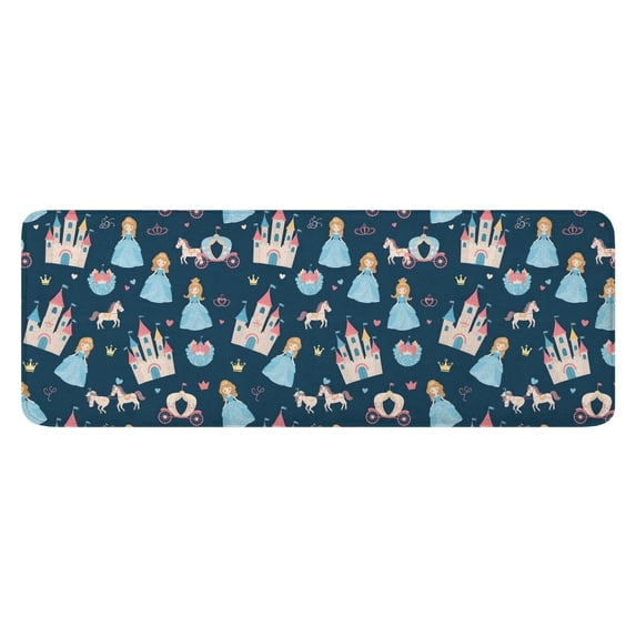 Dark Blue Princess Castle Pattern Kitchen Rug Mat,Kitchen Runner Rugs Non Skid Washable,Decorative Kitchen Floor Mats for Kitchen,Sink,Laundry,17"x47.2"