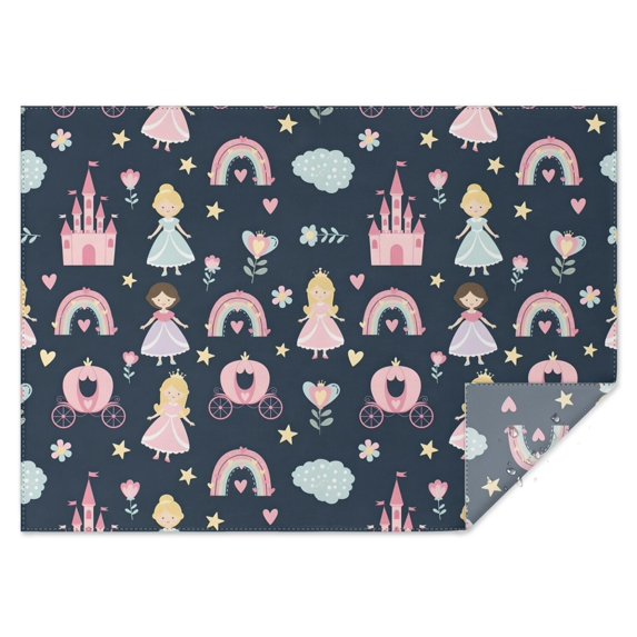 Dark Blue Princess Castle Pattern Rectangle Tablecloth 60"x84",Waterproof Polyester Rectangle Table Cloth, Wipeable Spillproof Polyester Tablecloth for Dining, Camping, Indoor and Outdoor