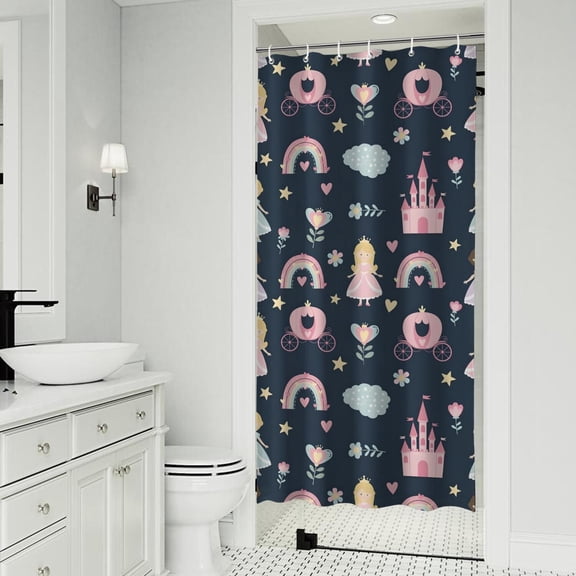 Dark Blue Princess Castle Pattern Shower Curtain 36"x72" ,Bathroom Decorative Shower Curtains Set with 12 Hooks,Modern Waterproof Washable Shower Curtain