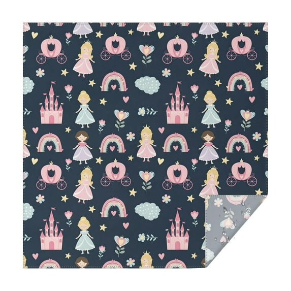 Dark Blue Princess Castle Pattern Square Tablecloth,Waterproof Square Table Cover,Wipeable Spillproof Washable Table Cover for Home Kitchen Party Decor 42"X42"(107x107cm)