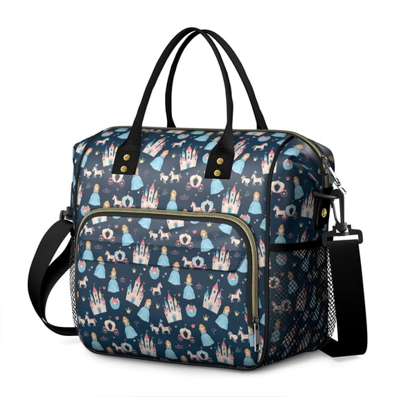 Dark Blue Princess Castle Pattern Womens Lunch Box for Work,Insulated Large Lunch Bag for Tween and Teen,Loncheras Para Mujer,Leakproof Adult Lunch Bag for Work,Beach,Travel,Picnic,Camping