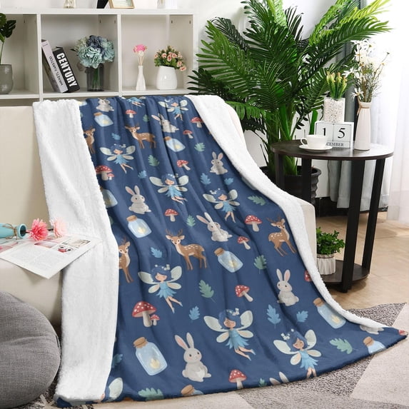 Dark Blue Princess Fairy Forest Pattern Blanket,Comfortable Soft Flannel Throw Blanket,All Season,Warm Lightweight Blankets for Sofa Bed Couch Living Room Chair,40"x50"