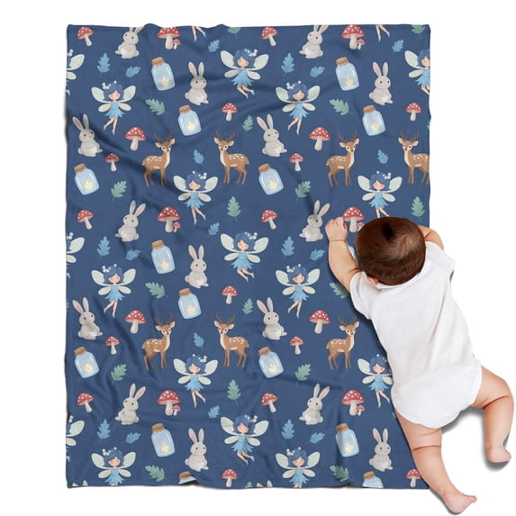Dark Blue Princess Fairy Forest Pattern Blanket,Comfortable Soft Lamb Wool Throw Blanket,All Season,Warm Lightweight Blankets for Sofa Bed Couch Living Room Chair,30"x40"