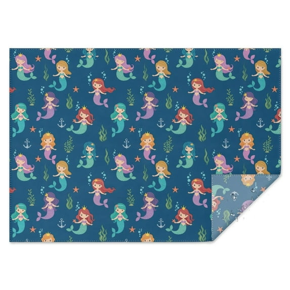 Dark Blue Princess Mermaid Sea Pattern Rectangle Tablecloth 60"x84",Waterproof Polyester Rectangle Table Cloth, Wipeable Spillproof Polyester Tablecloth for Dining, Camping, Indoor and Outdoor