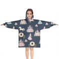 thumbnail image 1 of Dark Blue Princess Unicorn Pattern Blanket Hoodies for Kids 6-13YR Oversize Wearable Blanket Hoodies for Boys Girls Teens, 1 of 7