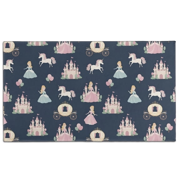 Dark Blue Princess Unicorn Pattern Door Rugs,Washable Non Slip Door Mats Indoor,Decorative Door Mats,Entry Mat Indoor for Entrance,Bedroom,Kitchen,Bathroom,17"x30"