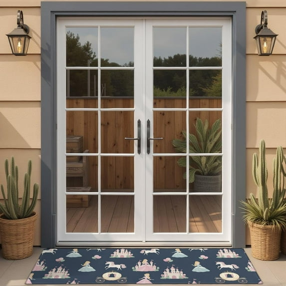 Dark Blue Princess Unicorn Pattern Door Rugs,Washable Non Slip Door Mats Indoor,Decorative Door Mats,Entry Mat Indoor for Entrance,Bedroom,Kitchen,Bathroom,16"x47"