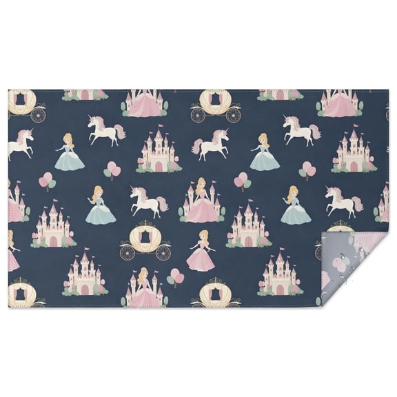 Dark Blue Princess Unicorn Pattern Rectangle Tablecloth 60"x102",Waterproof Polyester Rectangle Table Cloth, Wipeable Spillproof Polyester Tablecloth for Dining, Camping, Indoor and Outdoor