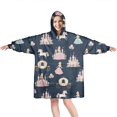 thumbnail image 1 of Dark Blue Princess Unicorn Pattern Wearable Oversized Blanket,Wearable Blanket Hoodie for Adults,Cozy Hooded Blankets with Super Pockets,Super Warm Fuzzy Pullover for Women & Men, 1 of 6