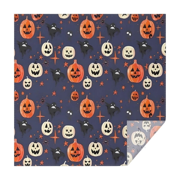 Dark Blue Pumpkin Ghost Halloween Pattern Square Tablecloth,Waterproof Square Table Cover,Wipeable Spillproof Washable Table Cover for Home Kitchen Party Decor 42"X42"(107x107cm)