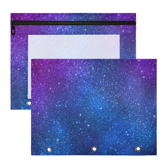 Dark Blue Purple Glitter 3-Ring Binder Pocket with Zipper Pencil Pouches A4 Size File Storage 2 Packs