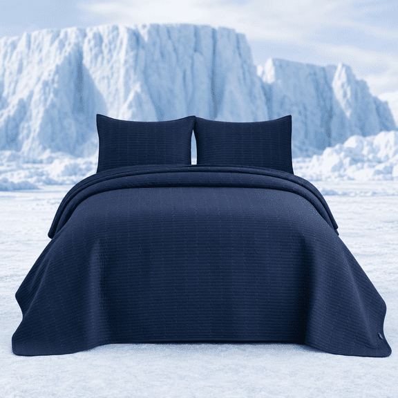 Dark Blue Queen Quilt Bedspread All Season Use