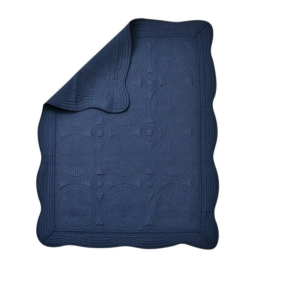 Dark Blue Quilted Blanket Wrap Baby Flannel Thin Coverlet With Filling 36.22 X 45.67 Inches Soft Cotton Material For Nap Sofa Travel Dark Blue