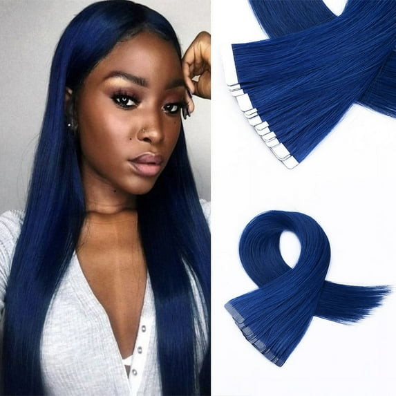 Dark Blue Real Human Hair Tape in Hair Extensions Silky Straight Seamless Skin Weft Tape in Hair Extensions for Women 20pcs/pack 20inch