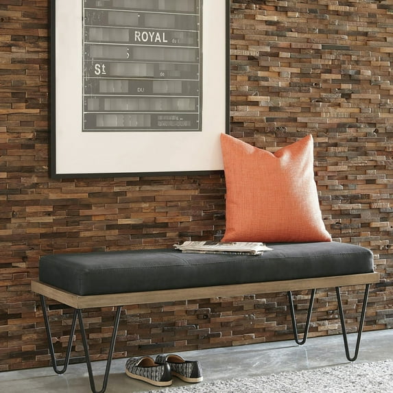 Dark Blue Rectangular Bench with Retro Legs - Complement Transitional Home Design