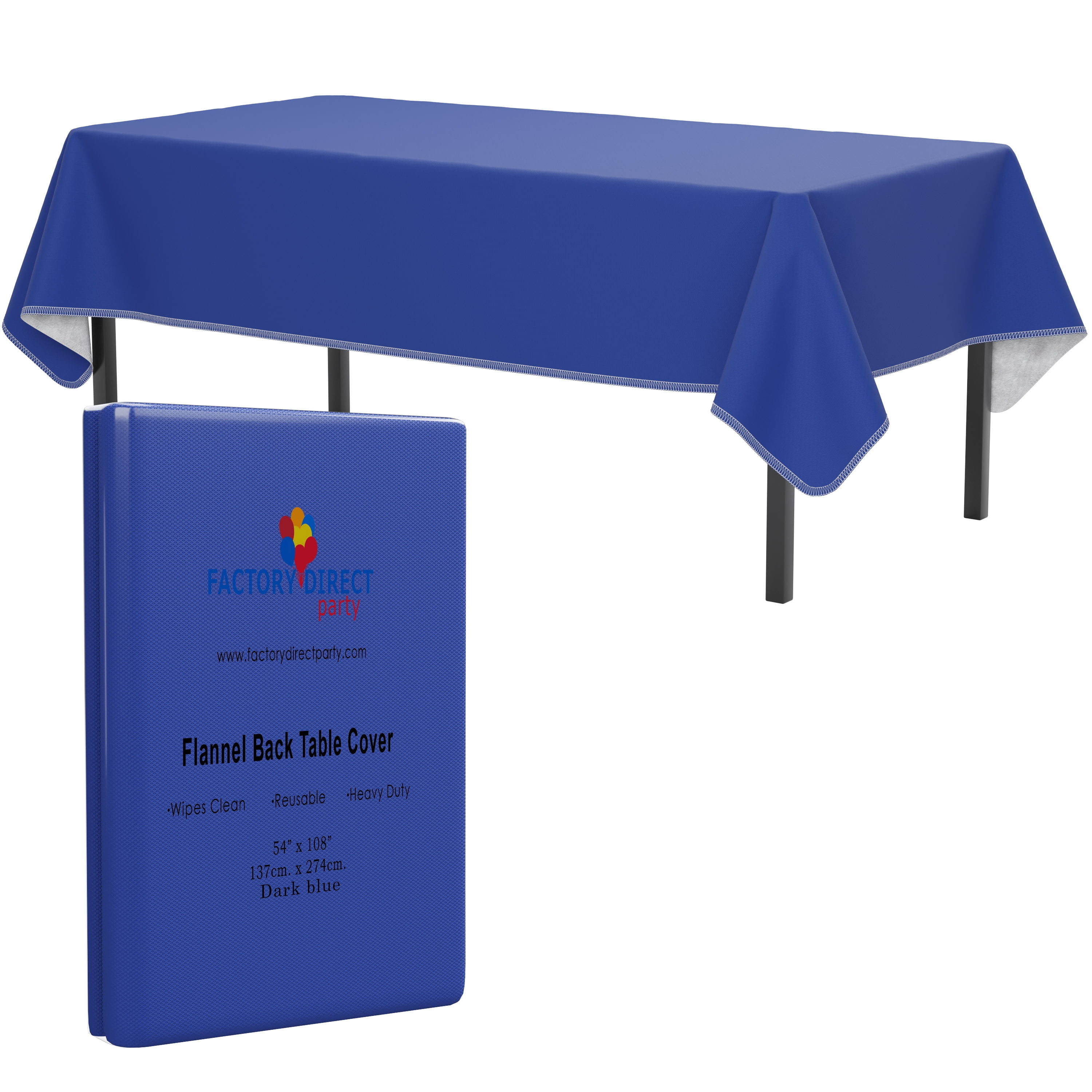 Dark Blue Rectangular Flannel Backed Table Cover 54 x 108 inch Crown Display