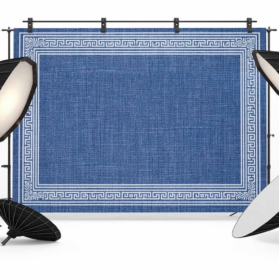 Dark Blue Retro Greek Key Backdrop for Photoshoot,Photography Photo Studio Background Wall Backdrop,Geometric Greece Ancient Rustic Back Drop Banner Panel for Portraits Wedding Live Streaming 12x8Ft