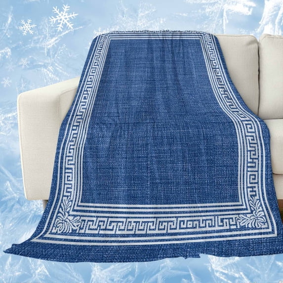 Dark Blue Retro Greek Key Cooling Blanket,Lightweight Breathable Summer Throw Blanket with Double Sided Cold Effect,Geometric Greece Ancient Rustic Picnic Blankets Bed Sheet for Hot Sleepers 30"x40"