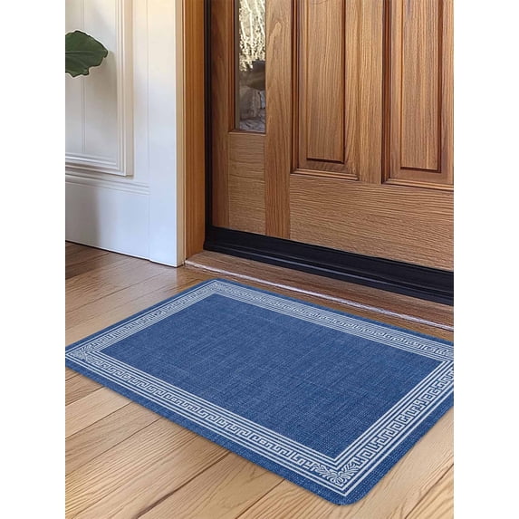 Dark Blue Retro Greek Key Door Mat Indoor Outdoor Entrance,Non Slip Small Rug for Kitchen Bathroom Entryway Rug,Geometric Greece Ancient Rustic Washable Doormat Floor Mat 16x24 Inch