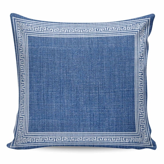Dark Blue Retro Greek Key Pillow Covers 16x16 Inch Decorative Throw Pillow Cover, Geometric Greece Ancient Rustic Sofa Pillowcases Accent Cushion Case Home Decor Bedroom Living Room