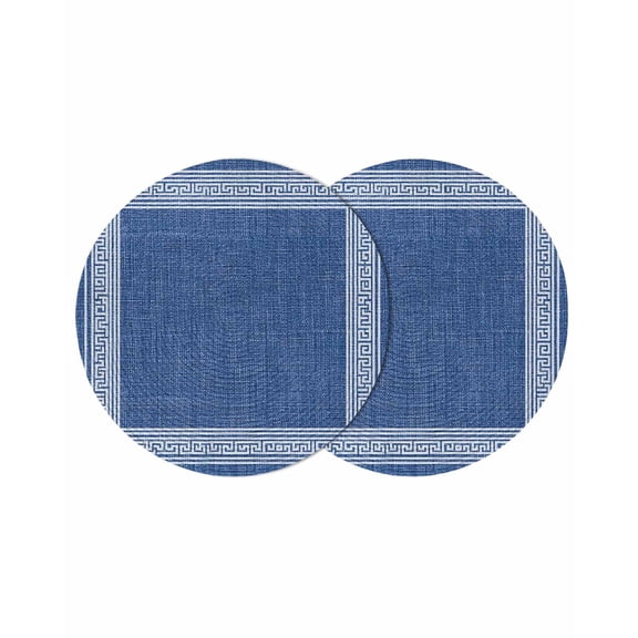 Dark Blue Retro Greek Key Round Placemats Set of 2 for Dinning Tables,Heat-proof Braided Table Mats 13 Inch,Geometric Greece Ancient Rustic Washable Place Mat for Kitchen Restaurant Party Table Decor