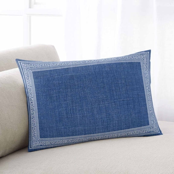 Dark Blue Retro Greek Key Throw Pillow Covers, Geometric Greece Ancient Rustic Soft Breathable Pillow Cases with Zipper for Sleeping, Toddler Pillowcases for Couch Bed Sofa Chair 12x20 Inches